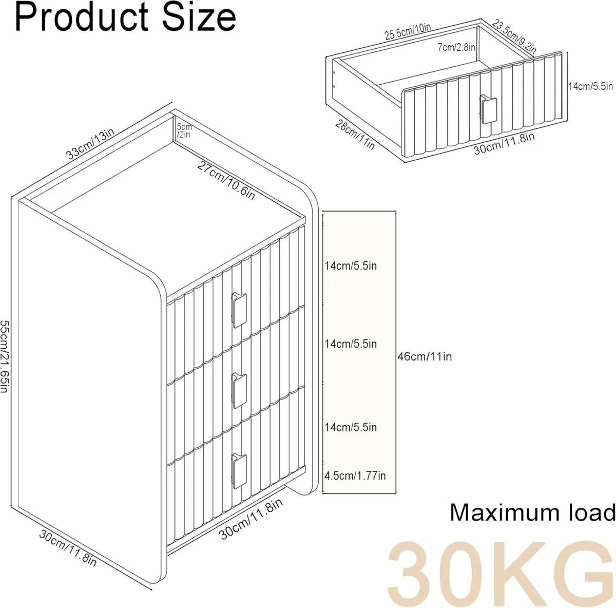 Bedside Table with 3 Drawers - Modern Nightstand - Image 3