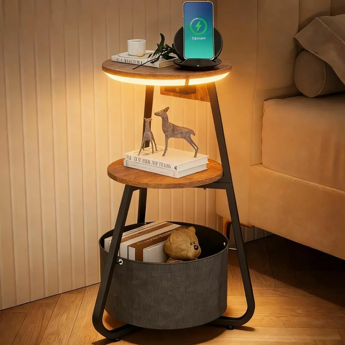 Side Table with Charging Station Small Round - Image 1