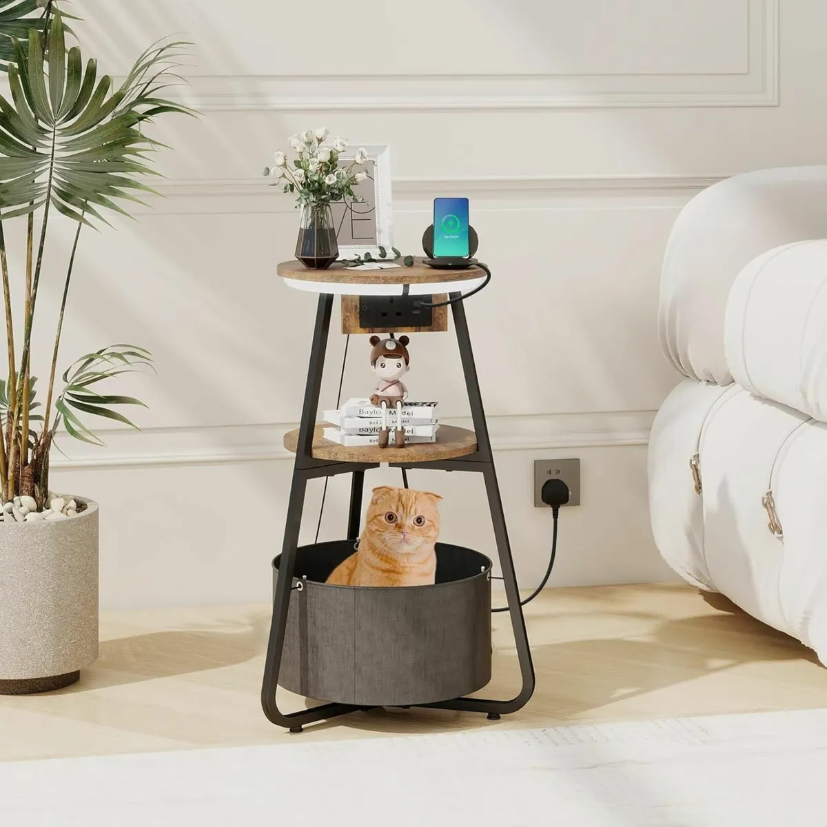 Side Table with Charging Station Small Round - Image 3