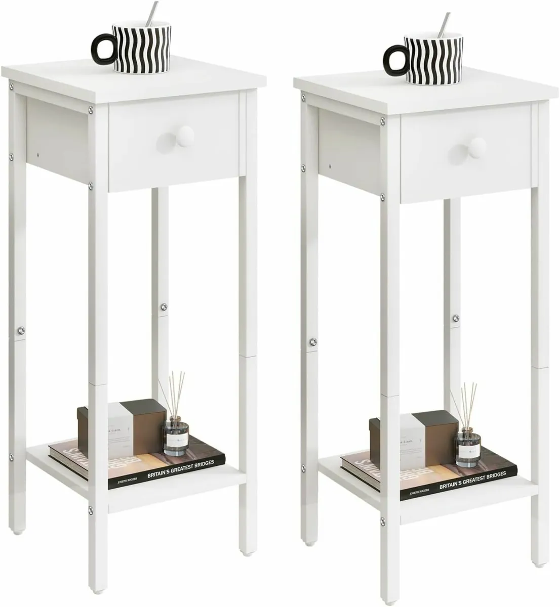 Slim Bedside Table Set of 2 Narrow Nightstand - Image 1
