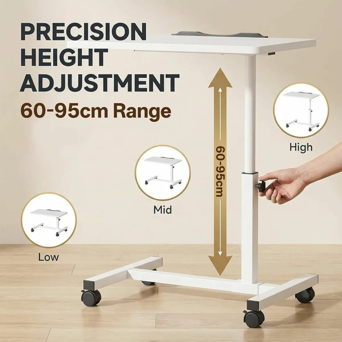 Adjustable Overbed Table with Wheels 60-95 cm - Image 3