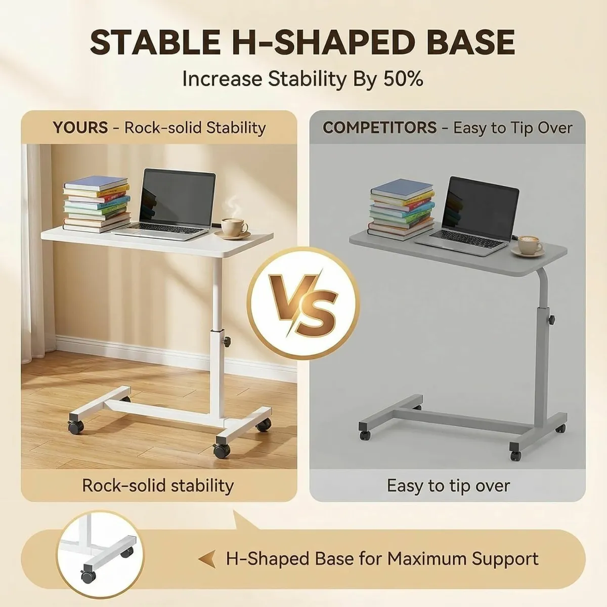 Adjustable Overbed Table with Wheels 60-95 cm - Image 4