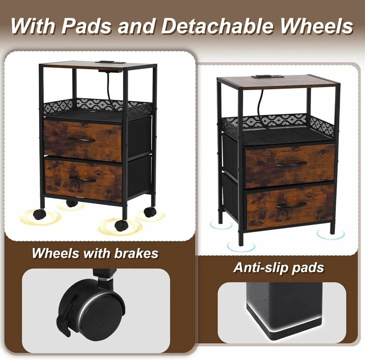 Slim Bedside Table Set of 2 with Charging Station - Image 4