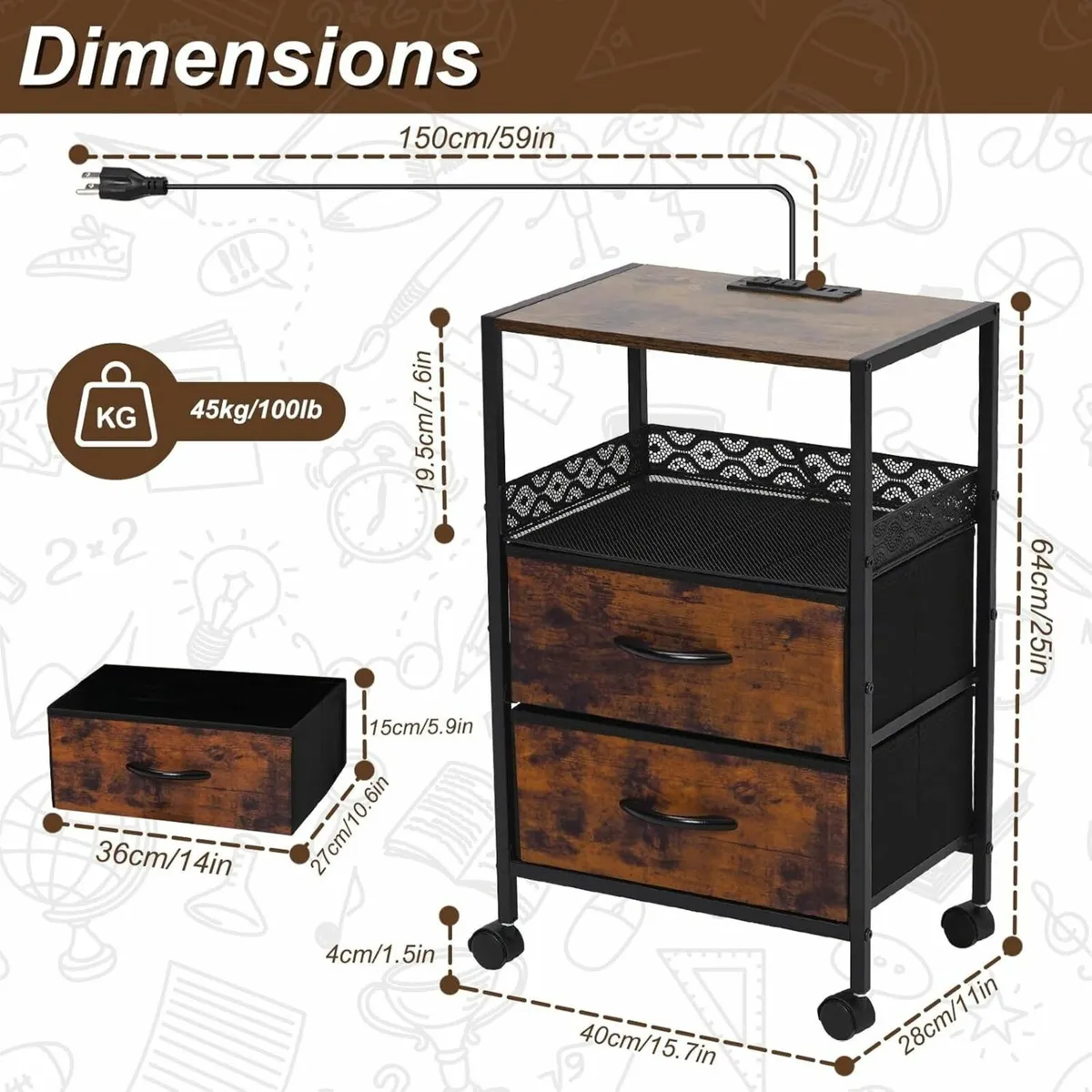 Slim Bedside Table Set of 2 with Charging Station - Image 3