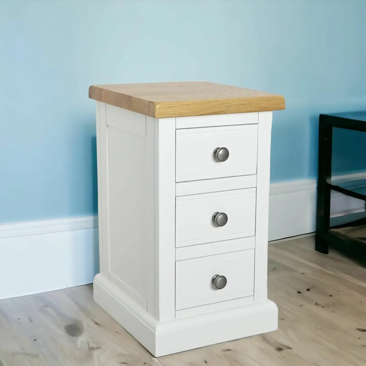 urniture Painted White Bedside Table 3 Drawers - Image 3