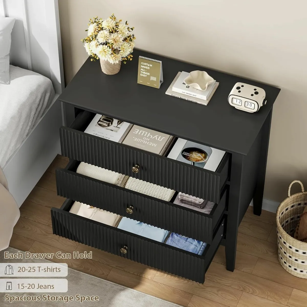 Fluted Dresser for Bedroom 31.5 Large Nightstand - Image 3