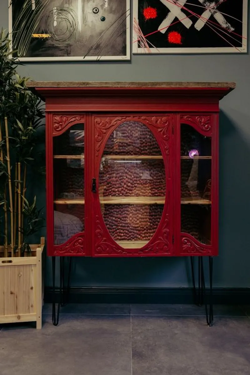 Upcycled Hand-Carved Display Cabinet - Image 1