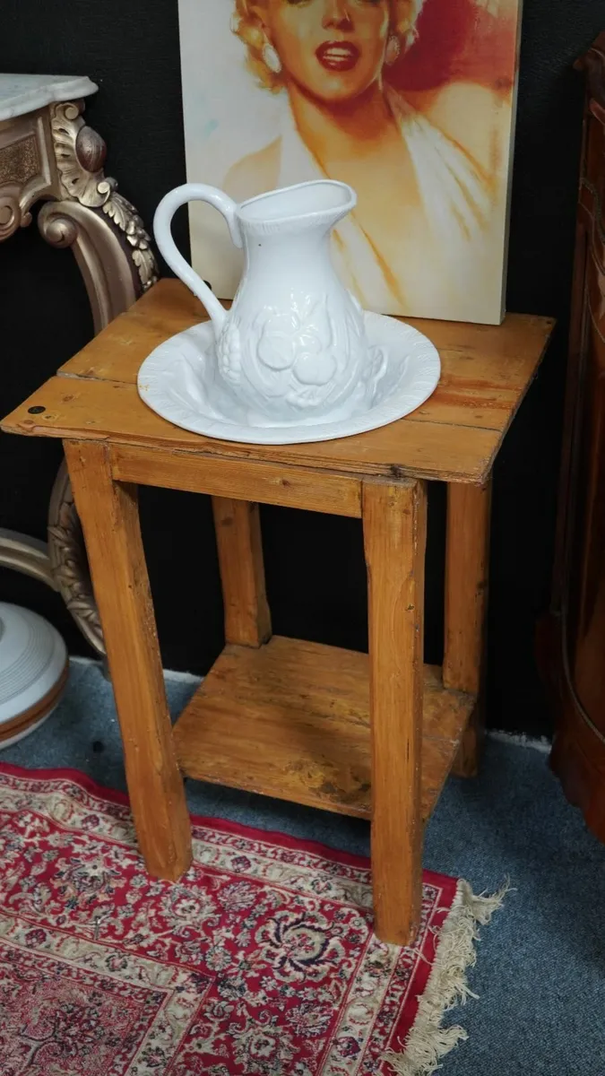 Antique Pine Washstand with Jug & Bowl Set - Image 1