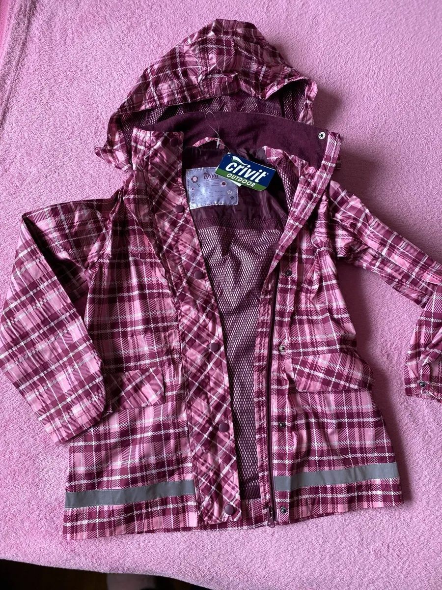 Girl’s Brand New Outdoor Tartan Pink Raincoat - Image 1
