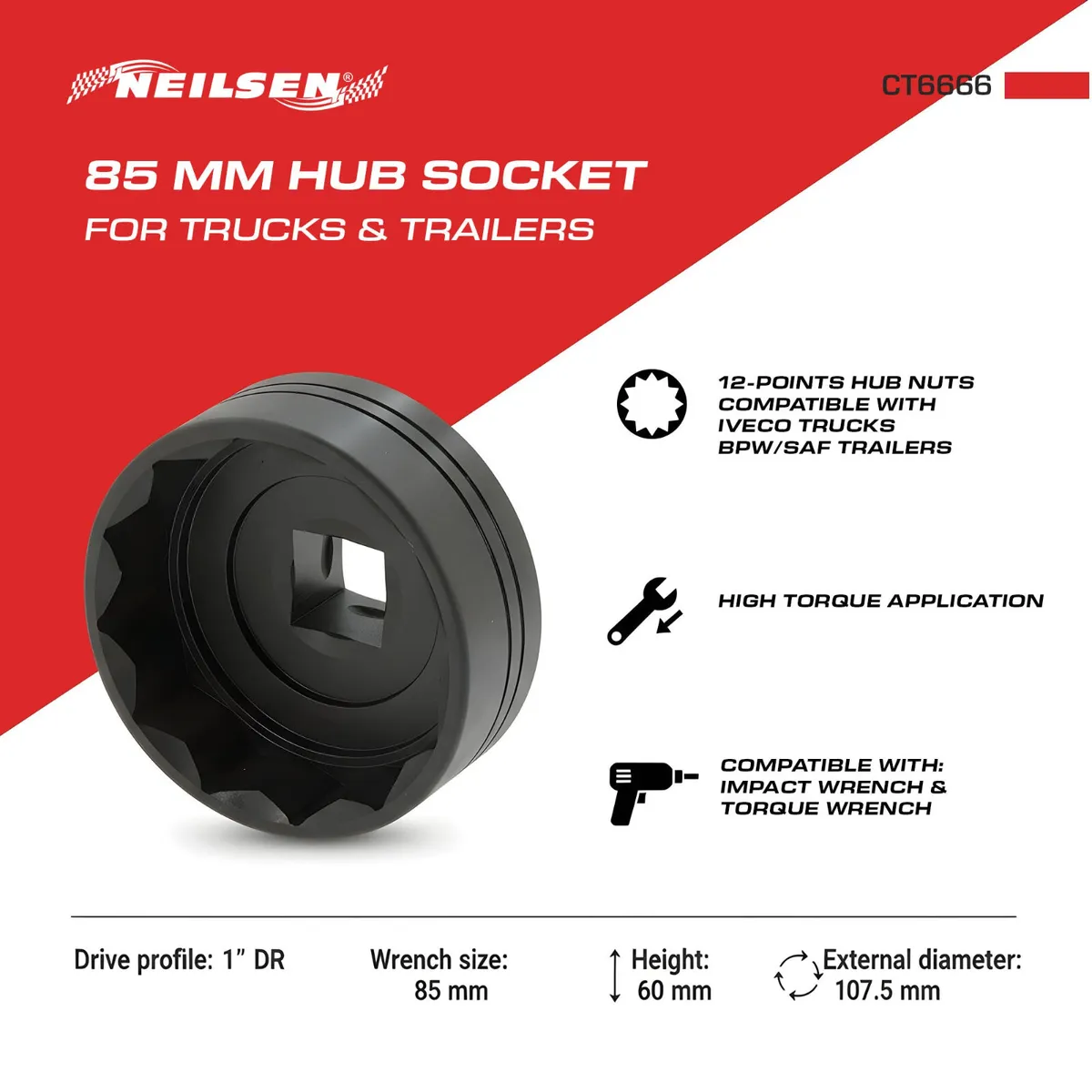 85mm 12pt Hub Socket for Iveco Trucks & Saf / Bpw - Image 4