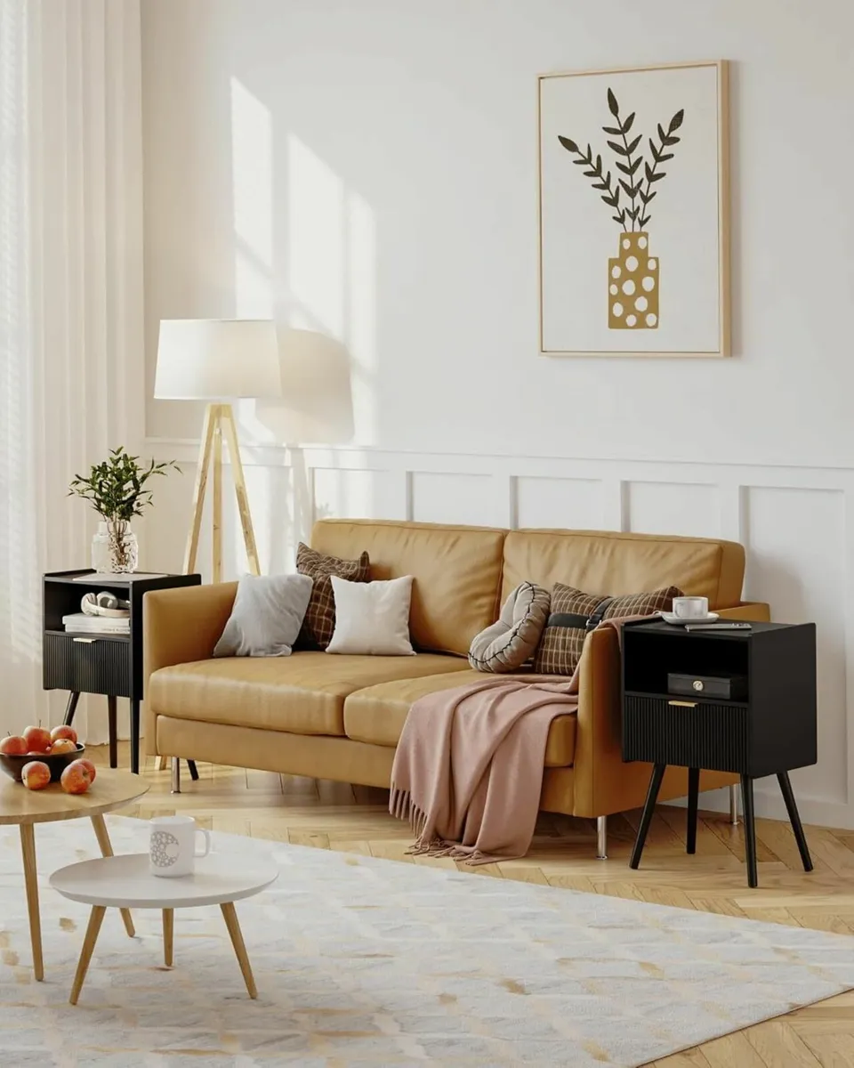 Modern Bedside Table with Storage Drawer and Open - Image 4