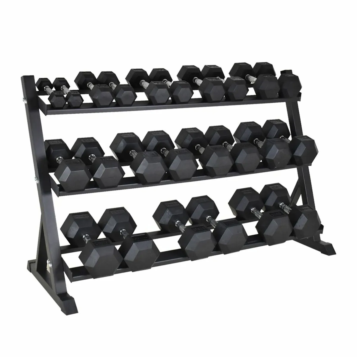 Rubber Hex Dumbbell Set 2.5kg-30kg with Rack - Gym - Image 1