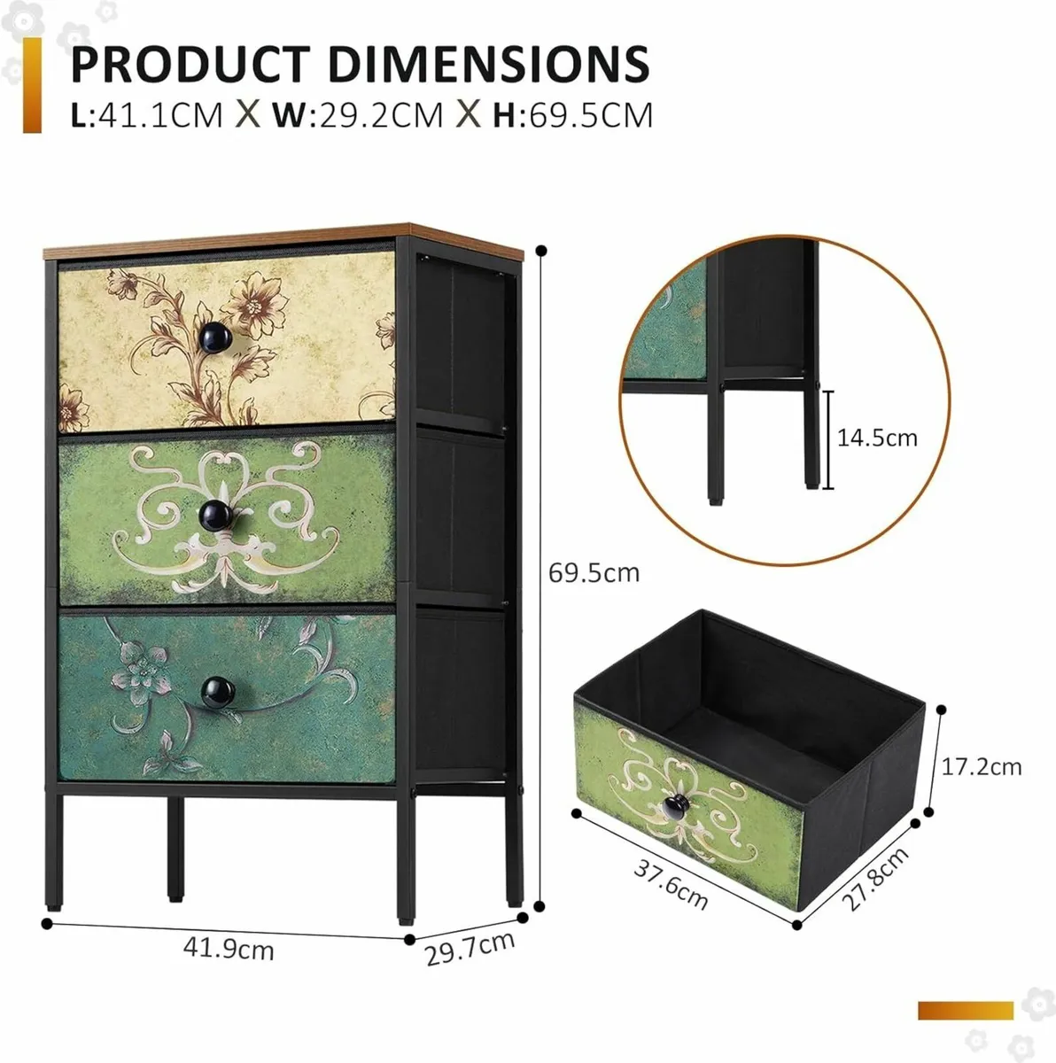 Bedside Tables Set of 2 Nightstand with 3 Drawers - Image 3