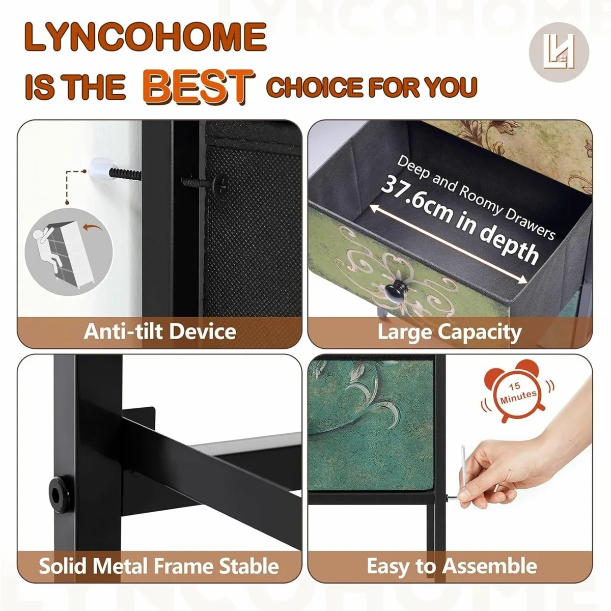 Bedside Tables Set of 2 Nightstand with 3 Drawers - Image 4