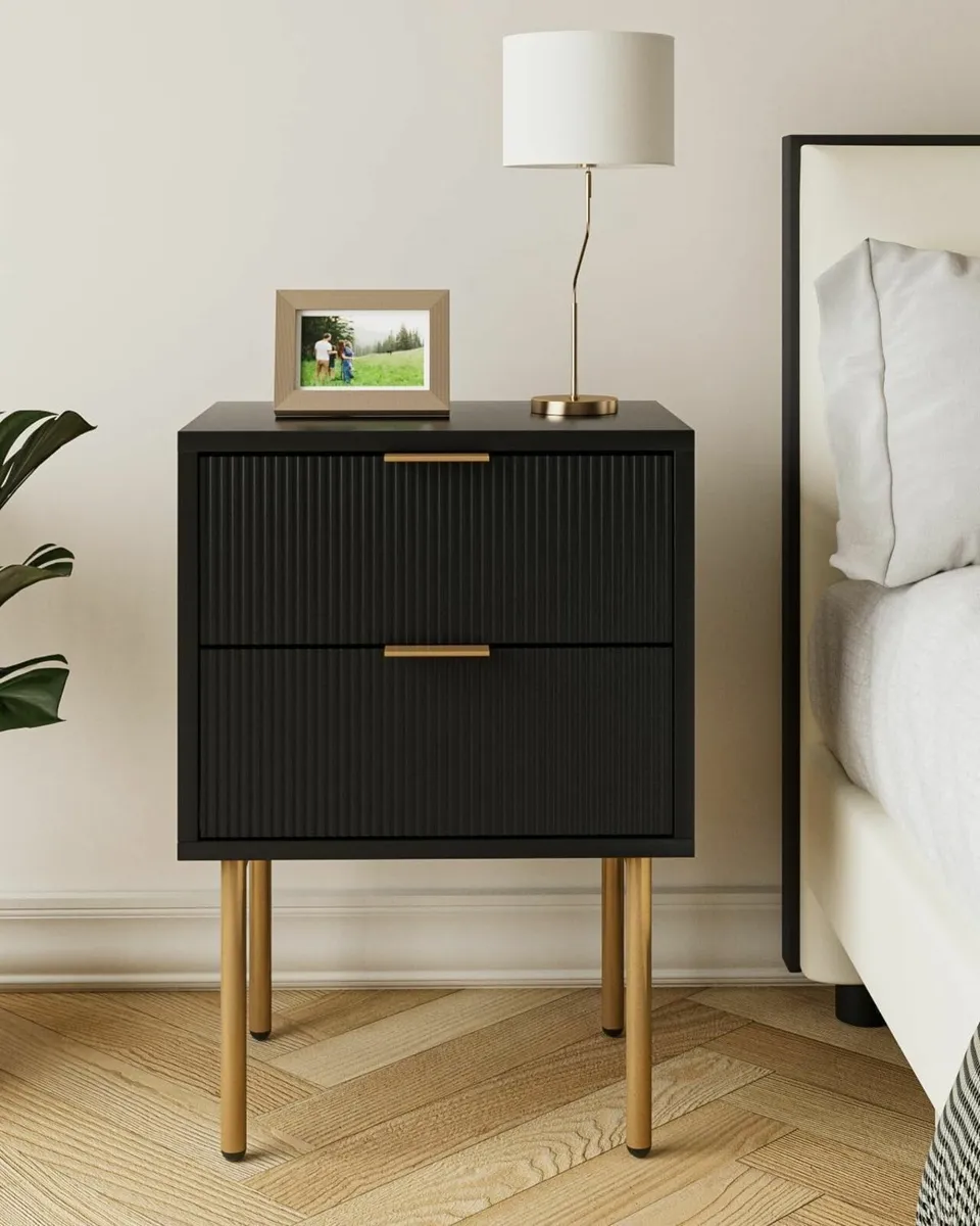 Bedside Table Small Tables with 2 Drawers Wooden - Image 1