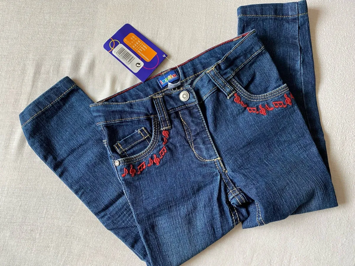 Girl’s Brand New Music Notes Blue Denim Jeans - Image 1