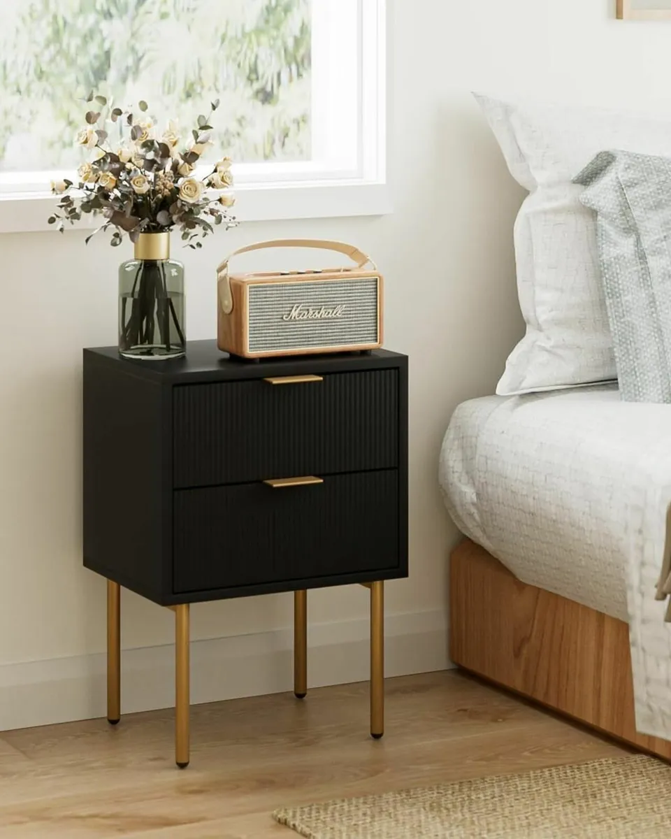 Bedside Table Small Tables with 2 Drawers Wooden - Image 4