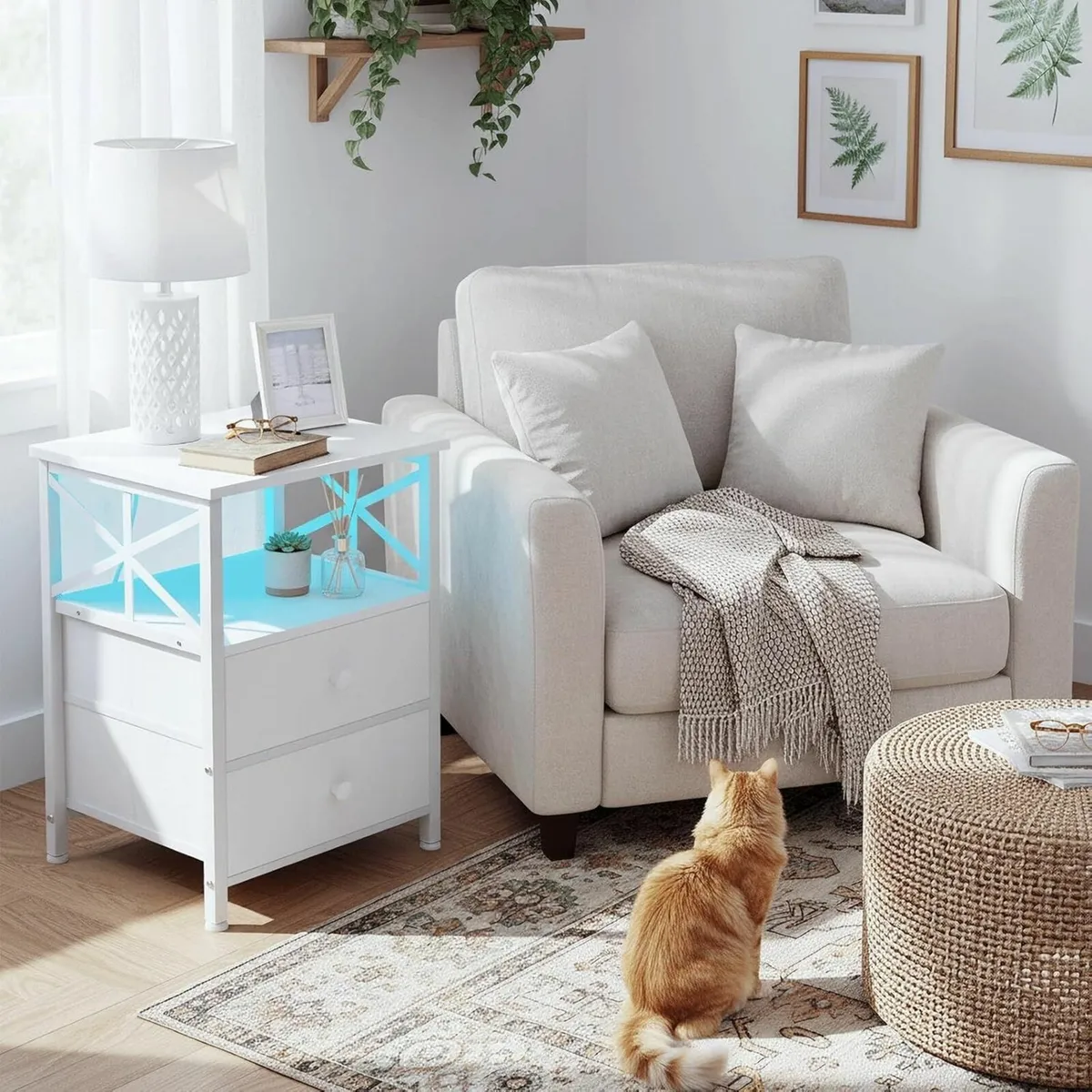 Bedside Table Side with Charging Station and Led - Image 2