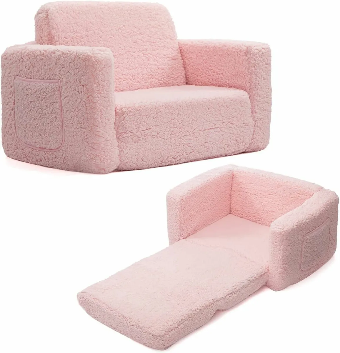 Kids Sofa Bed 2-in-1 Flip Out Cuddly Sherpa - Image 1