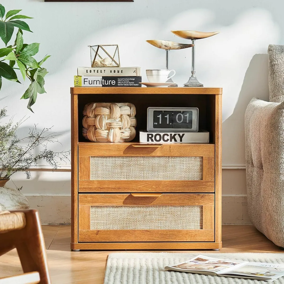 23 Wide Rattan Nightstands Boho Night Stand with - Image 3