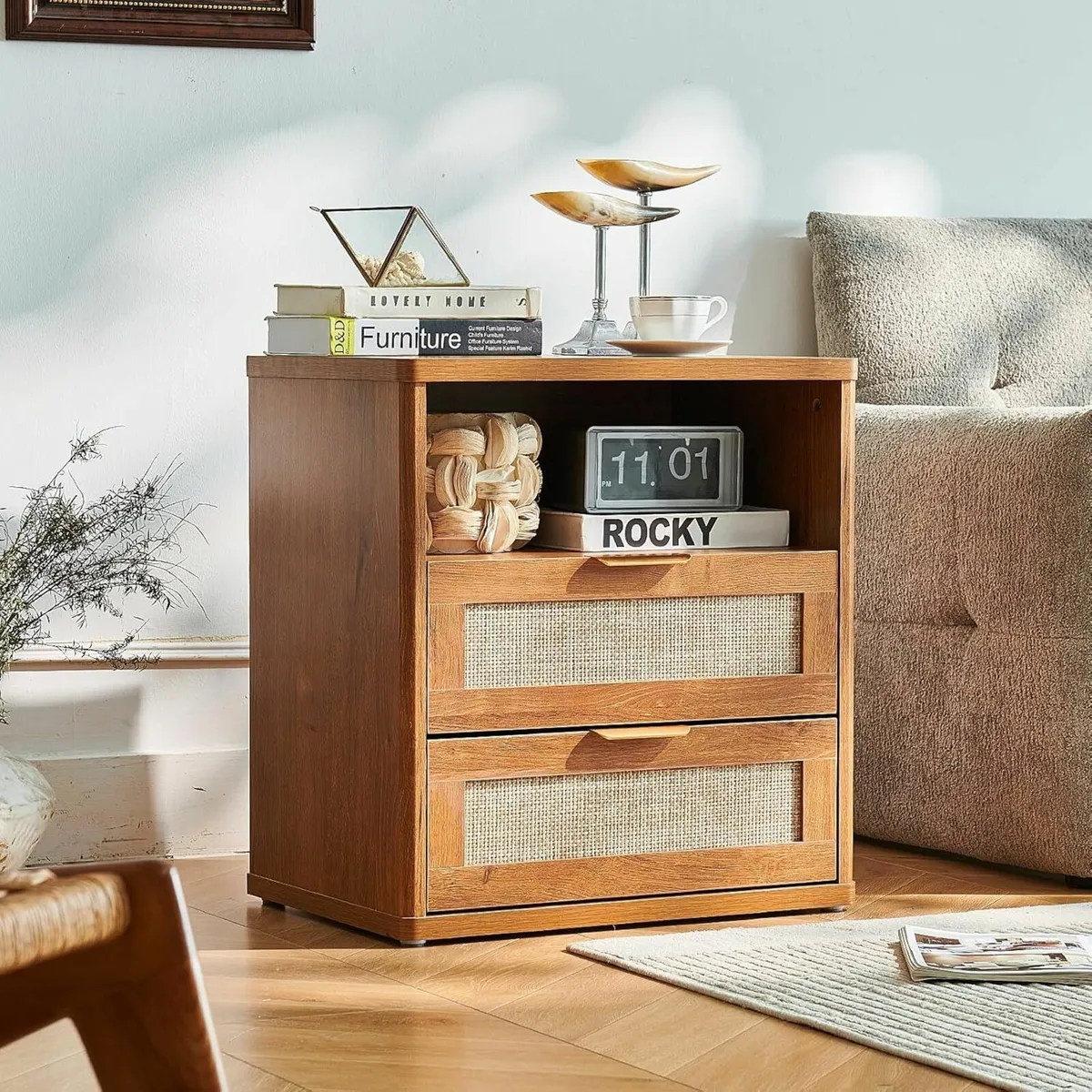 23 Wide Rattan Nightstands Boho Night Stand with - Image 4