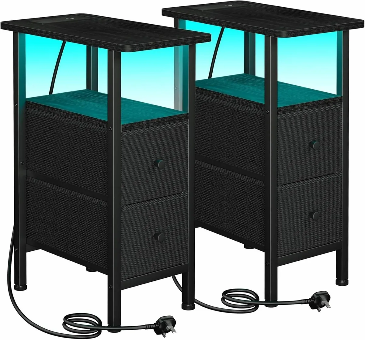 Slim Bedside Table Set of 2 with Charging Station - Image 1