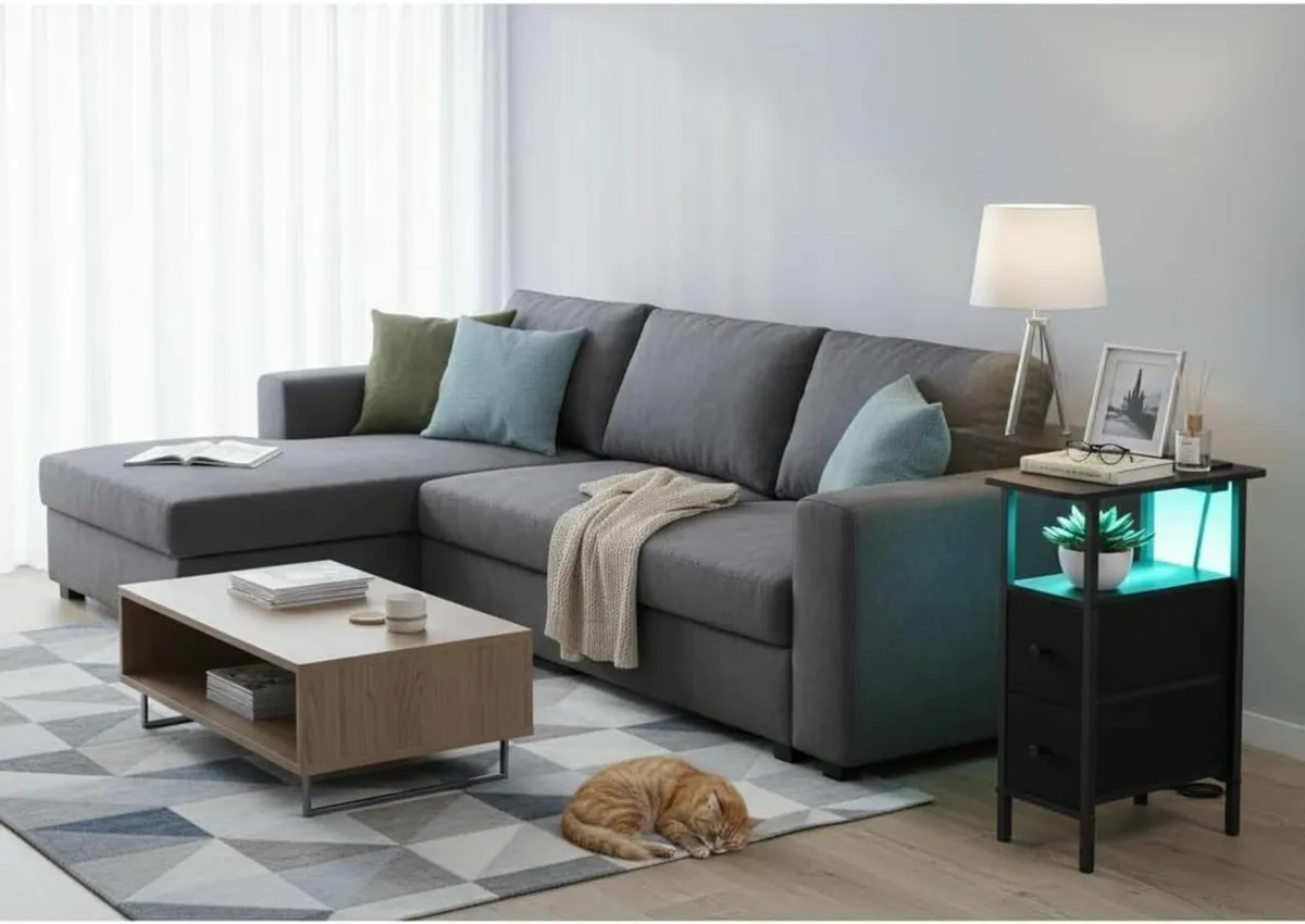 Slim Bedside Table Set of 2 with Charging Station - Image 2