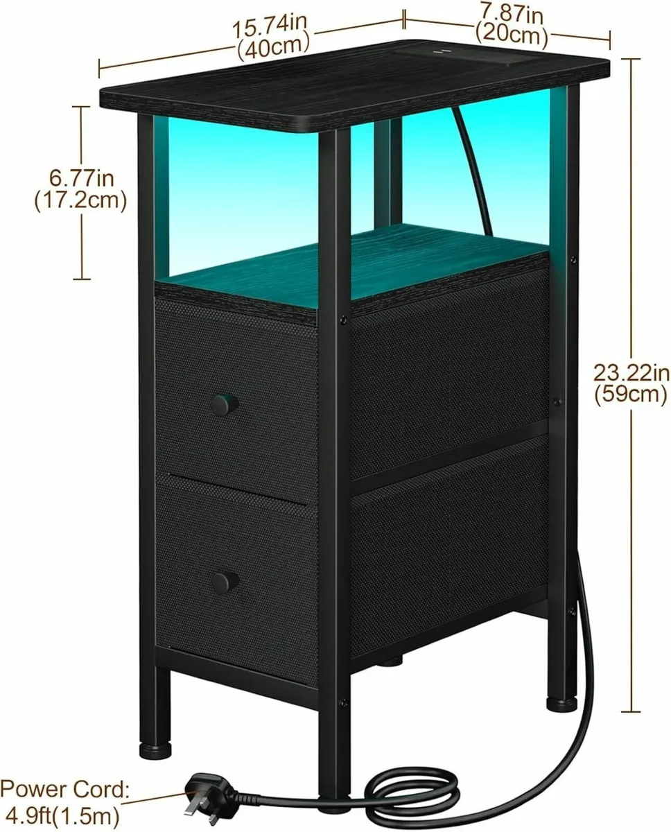 Slim Bedside Table Set of 2 with Charging Station - Image 3