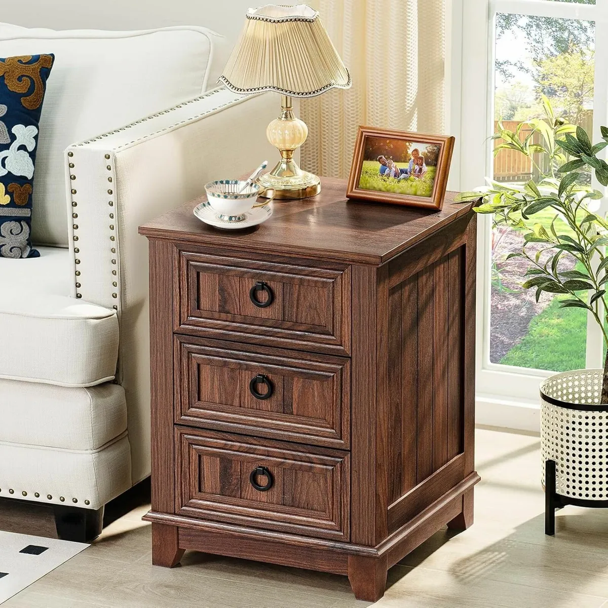 Farmhouse Nightstand 16 Inch End Table with 3 - Image 3