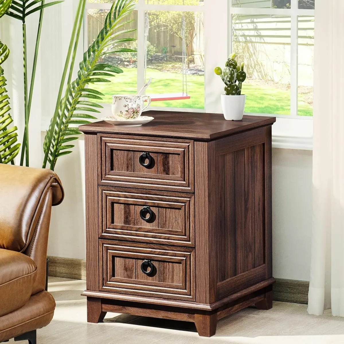 Farmhouse Nightstand 16 Inch End Table with 3 - Image 4