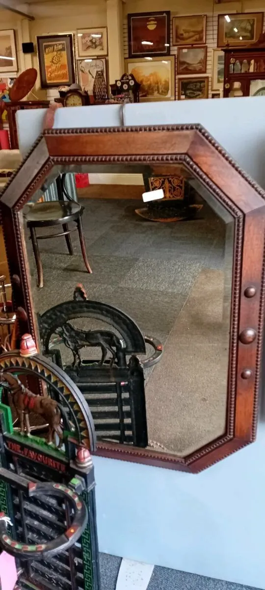 Large Oak Art Deco Era Wall Mirror - Image 1