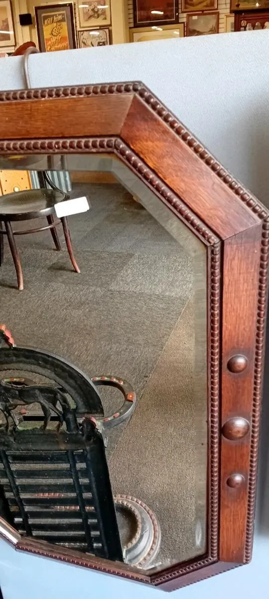 Large Oak Art Deco Era Wall Mirror - Image 2