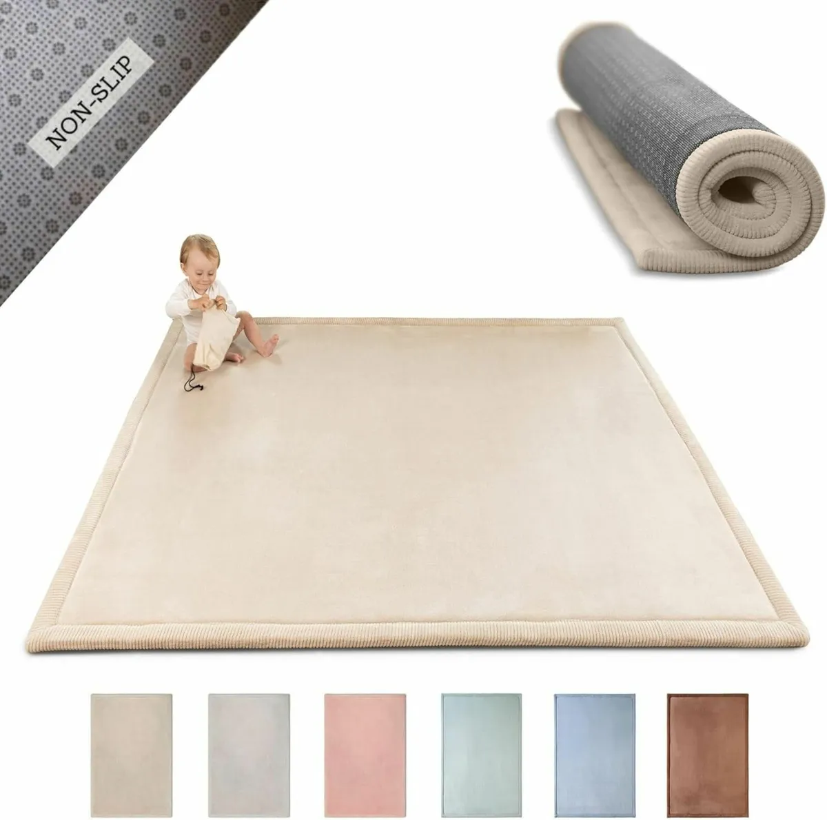 Premium Large Coral Velvet Baby Play Mat 200x150x2 - Image 1