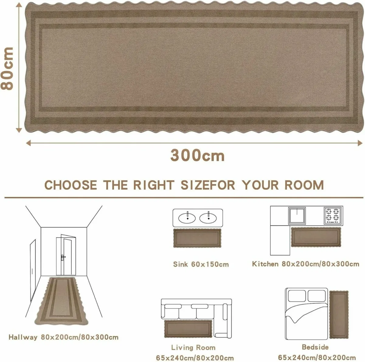 Runner Rug for Hallway 80x300cm Non Slip Carpet - Image 2