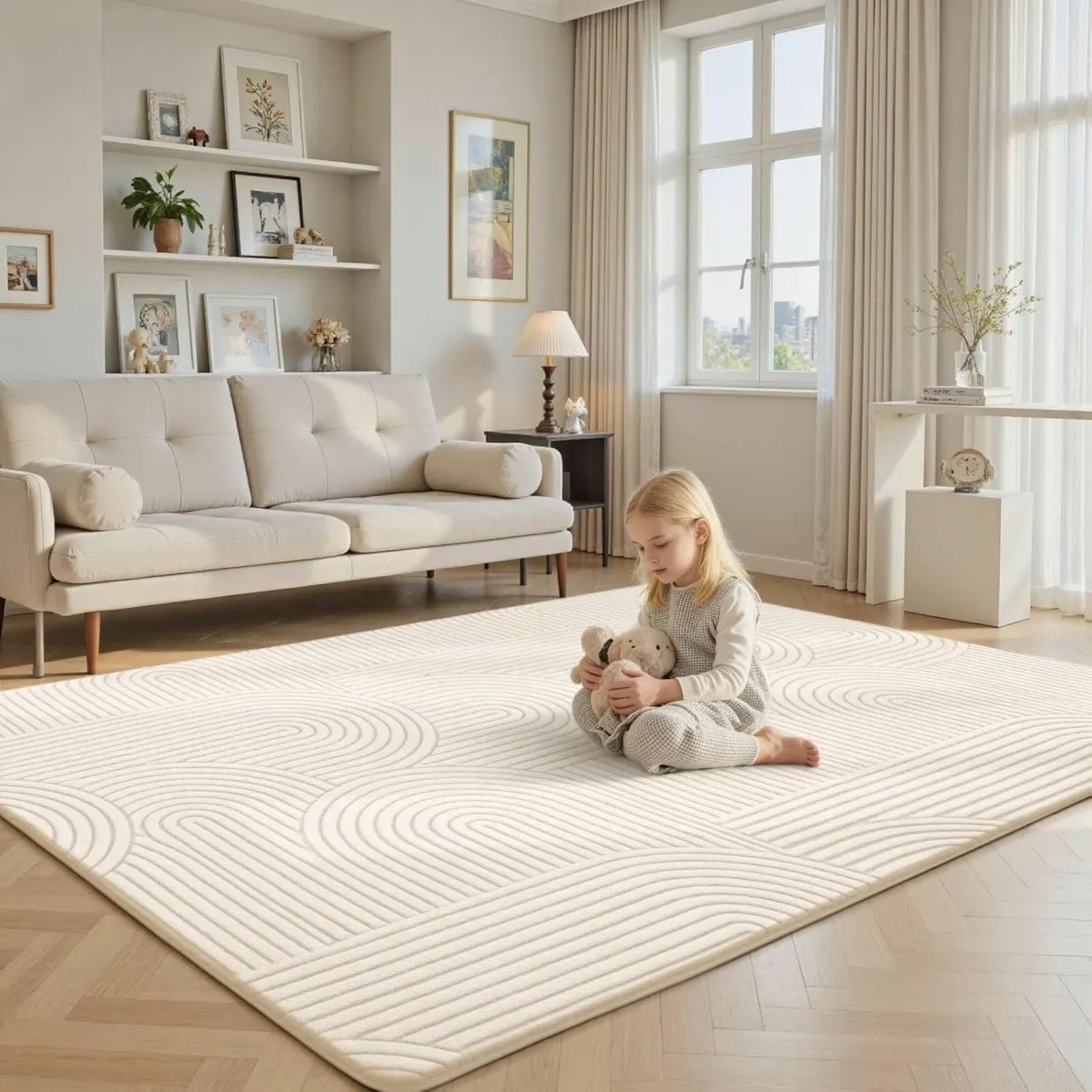 Rugs Living Room 140x200cm Cream Soft Shaggy Rug - Image 3