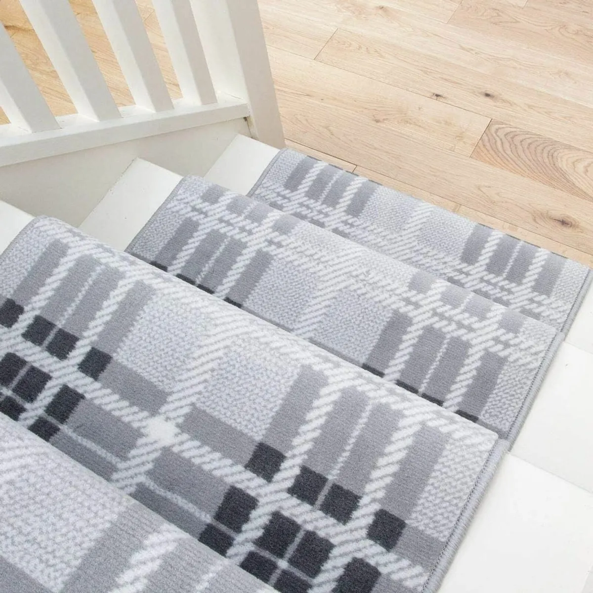 Grey Tartan Stair Carpet Plaid Linier Light Dark - Image 3