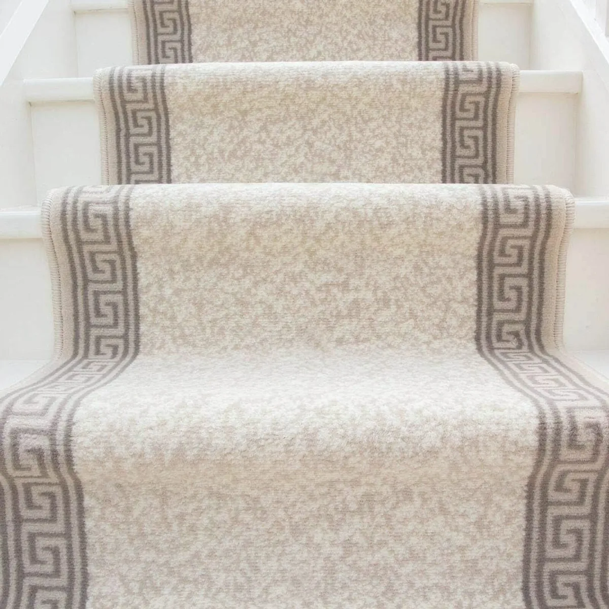 Soft Cream Stair Carpet Durable Grey Aztec Border - Image 3