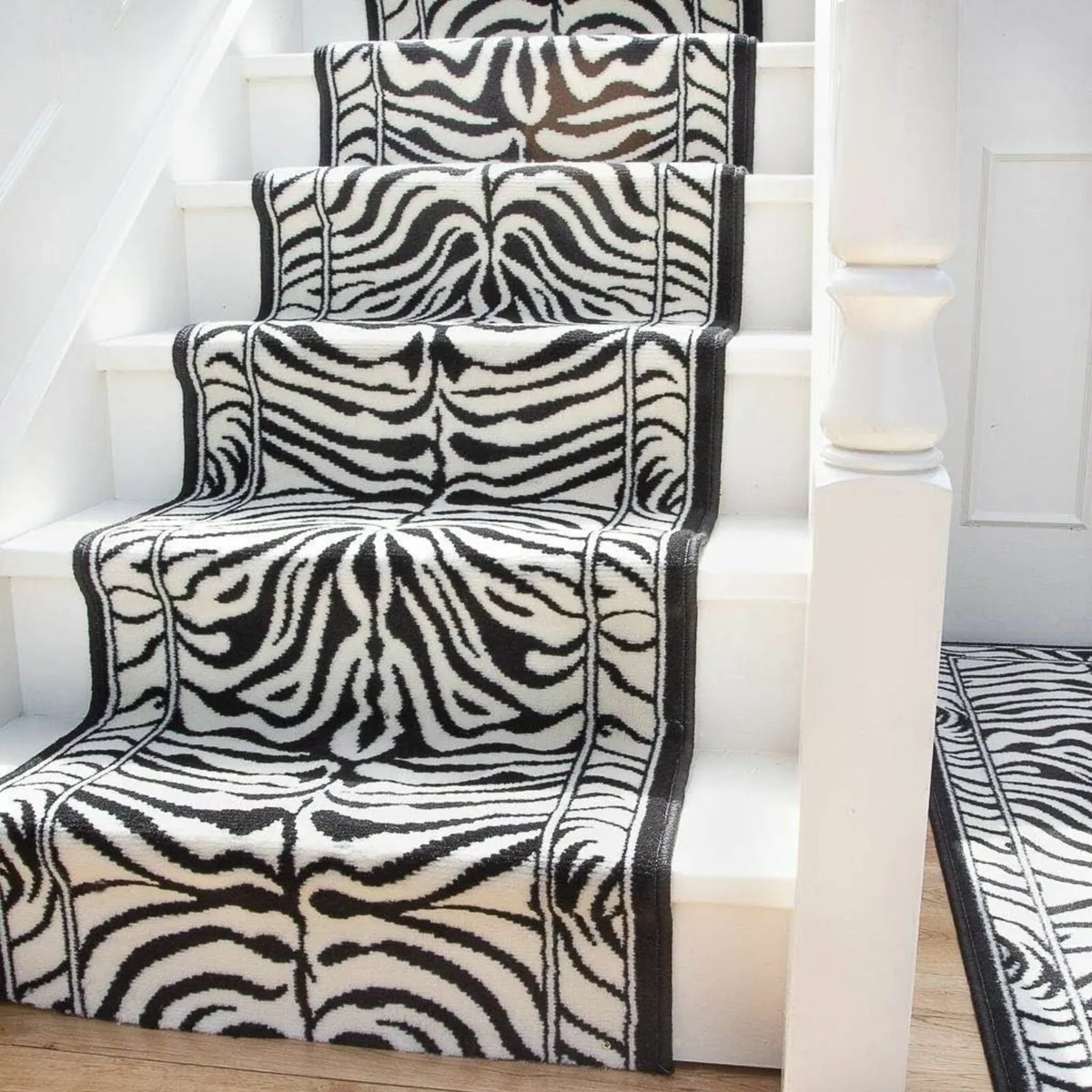 Zebra Cream and Black Stair Carpet Animal Pattern - Image 1