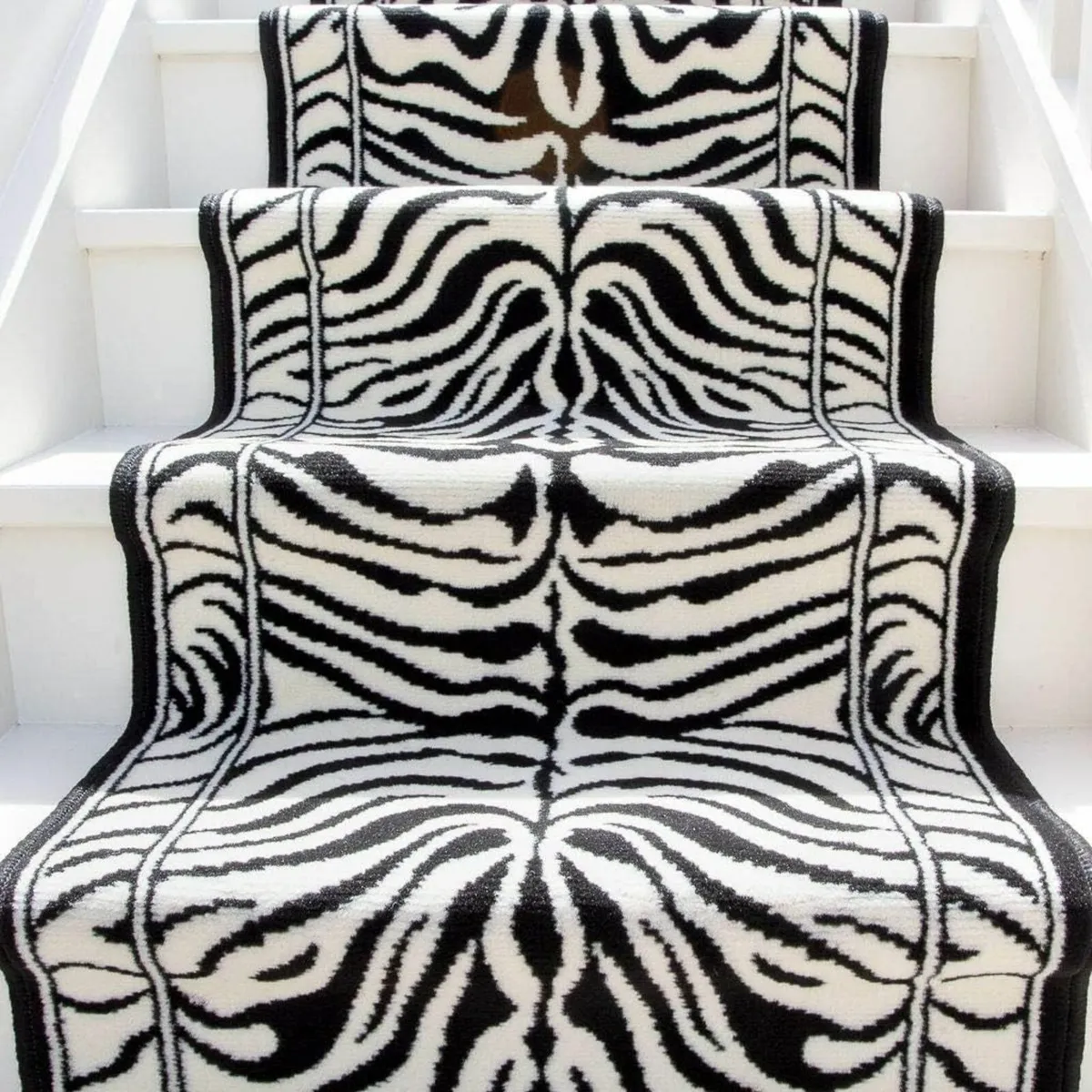 Zebra Cream and Black Stair Carpet Animal Pattern - Image 2