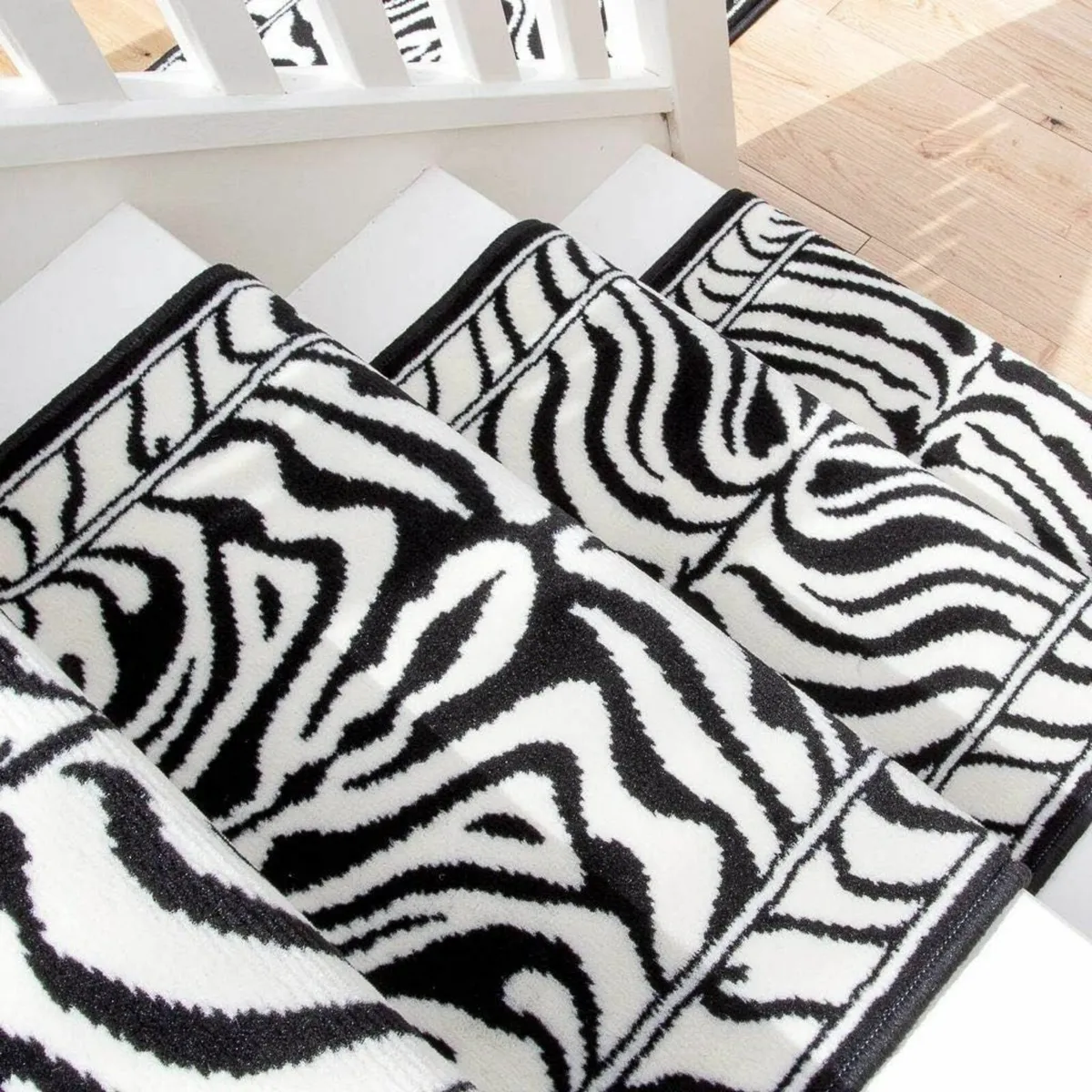 Zebra Cream and Black Stair Carpet Animal Pattern - Image 3