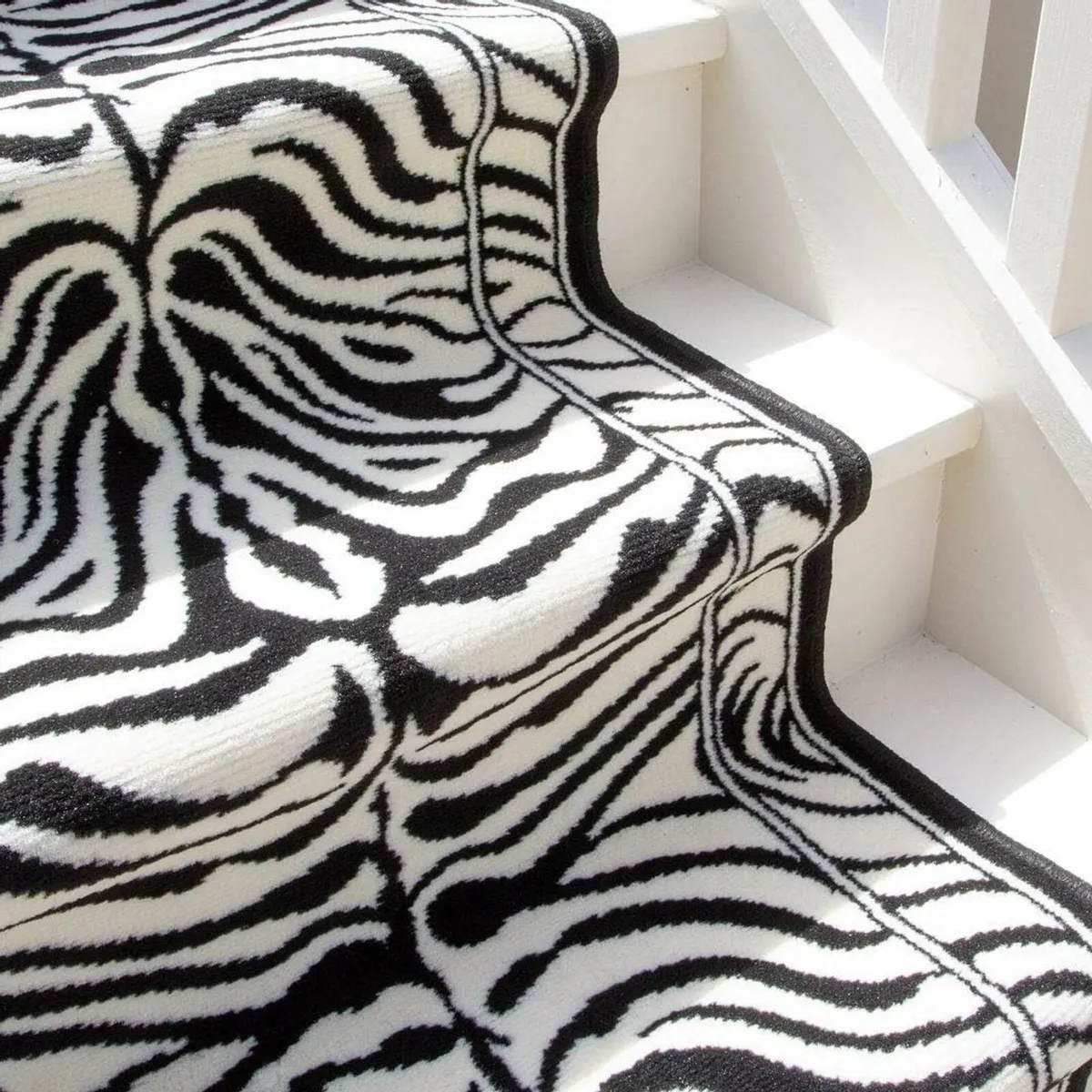 Zebra Cream and Black Stair Carpet Animal Pattern - Image 4