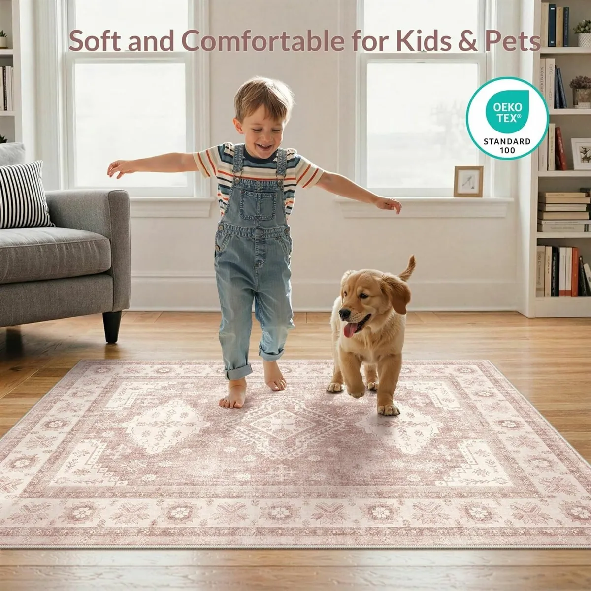 Rugs Living Room 160x230cm Large Washable Pink - Image 2