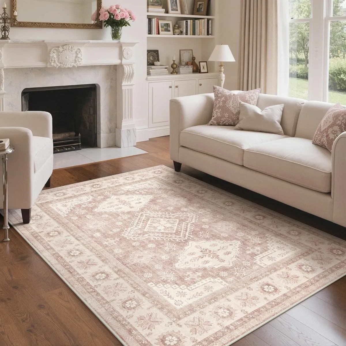 Rugs Living Room 160x230cm Large Washable Pink - Image 1