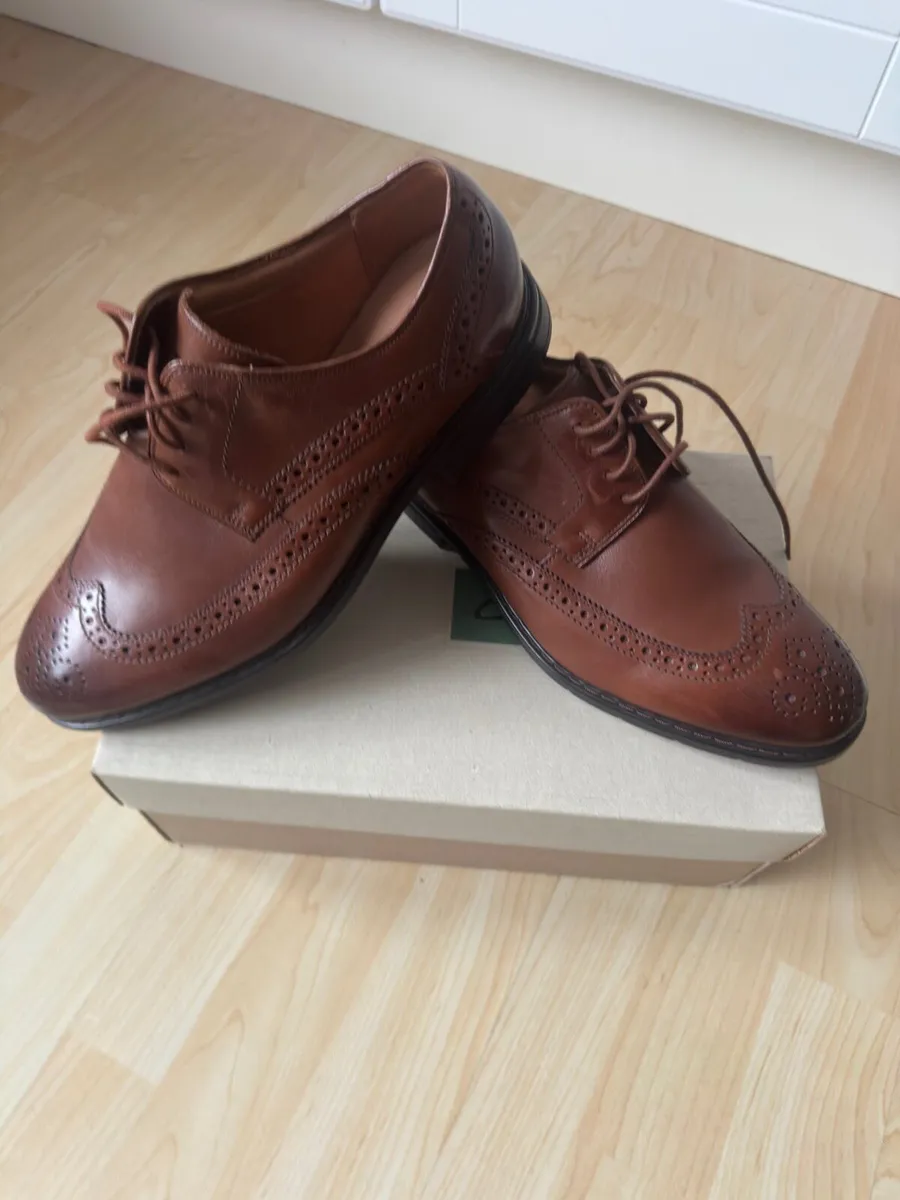 Men’s Clark Tan Brogue Shoes - Image 1