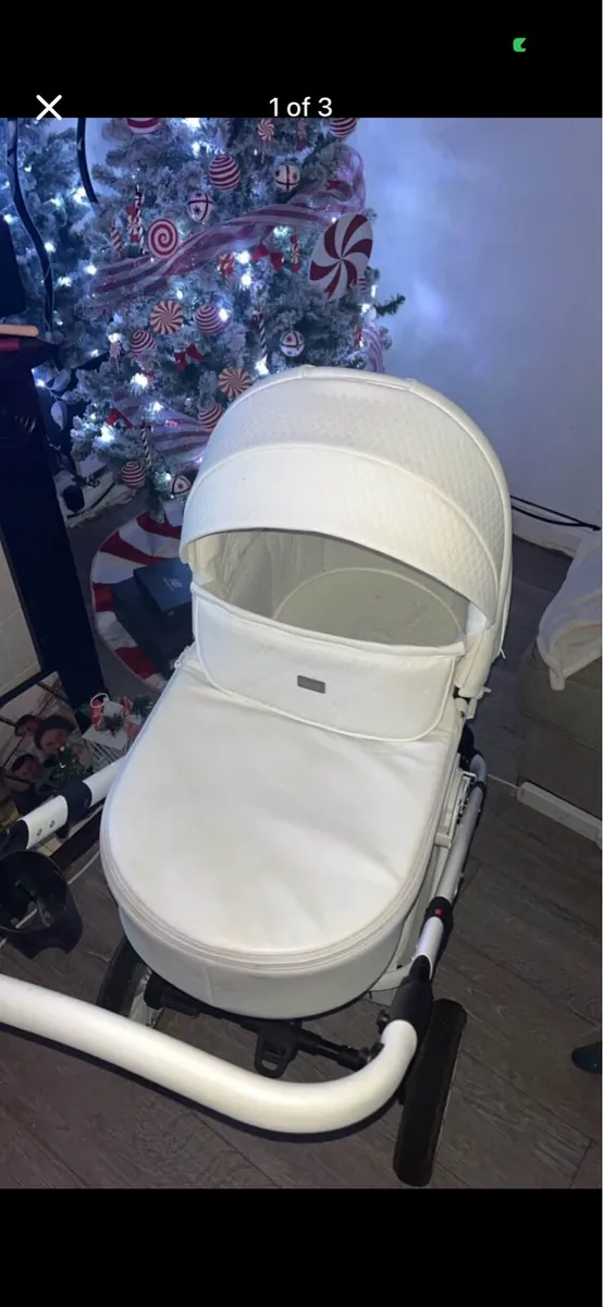 White leather pram and car seat - Image 1