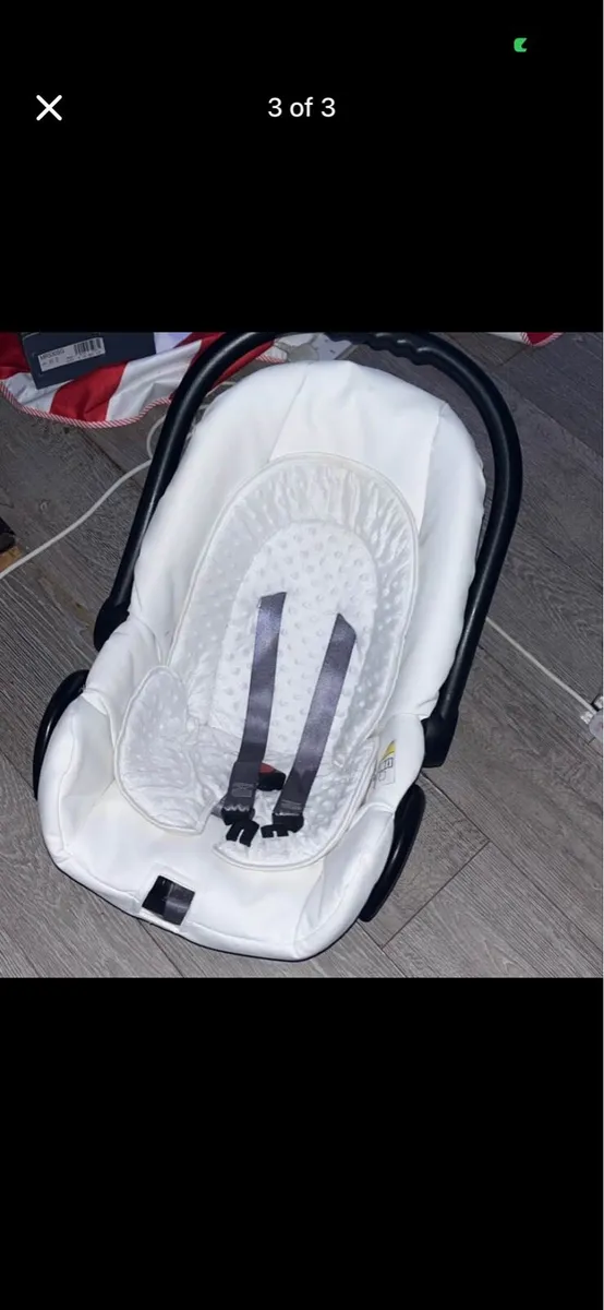 White leather pram and car seat - Image 2