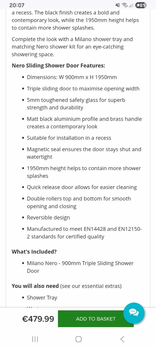 Milano Nero Black Sliding Shower Door (Brand New) - Image 4