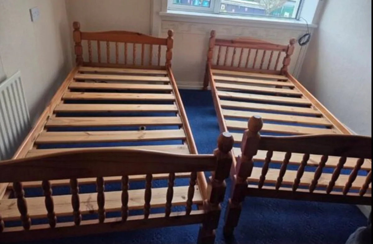 2 x Lovely Matching Pine Wooden Single Bed Frames - Image 1