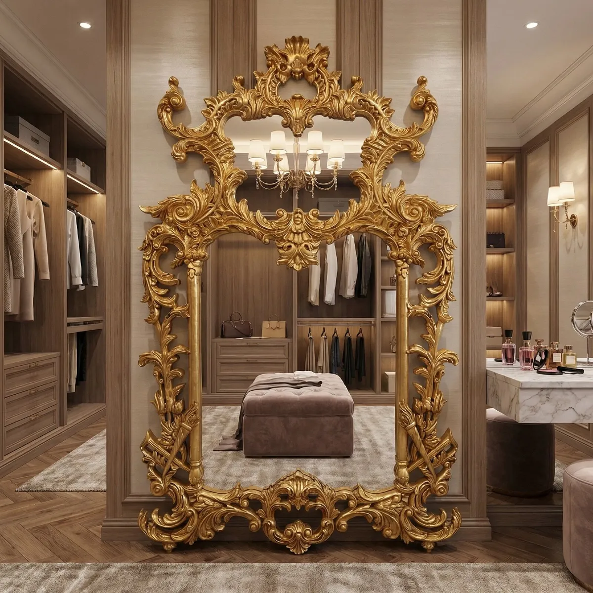 Fantastic carved wood old  mirror