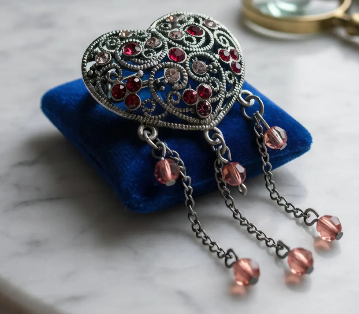 Vintage  Crystal Filigree Heart Brooch...